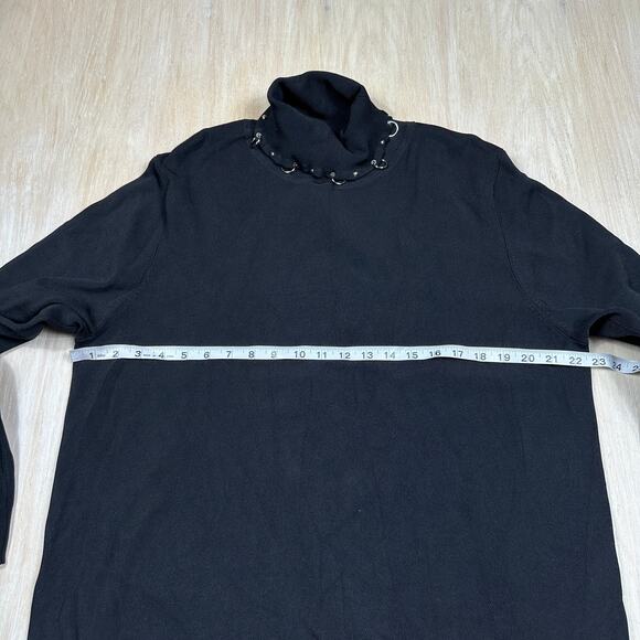 Colour Works Black Chain Punk Edgy Turtleneck Gothic Bold Pullover Sweater 2X - Picture 7 of 14